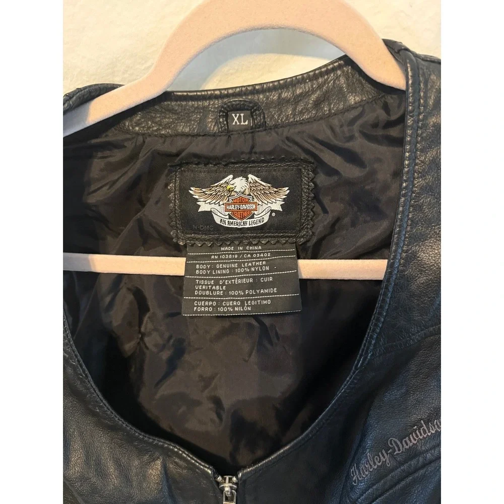 Harley-Davidson Womens XL Black‎ Leather Side Lace Biker Vest Embroidered Logo